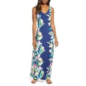 Tommy Bahama Floral Maxi Dress Navy Tropical Sleeveless M